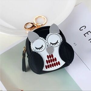Black Faux Leather Owl Keychain/Bag Charm/Coin Purse